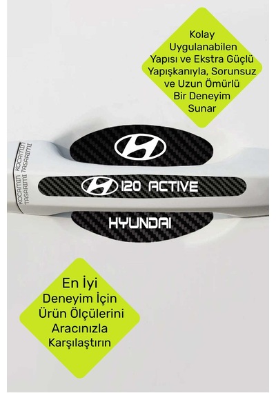 Karbon Desenli Hyundai İ20 Active Kapı İçi Kolları Çizilmelere Karşı Koruma Folyo Seti - Şık Dekoratif Tasarım