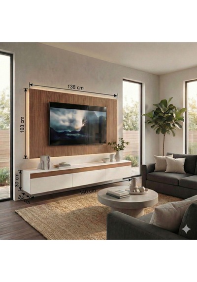 Purelıne Ledli Duvar Tv Ünitesi 140 Cm Ceviz Beyaz Beyaz-ceviz 140 Cm