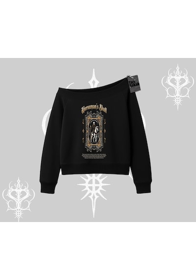Startmore Kayık Yaka Sweatshirt Horseman S Skull Dark Relic Street Legacy Siyah