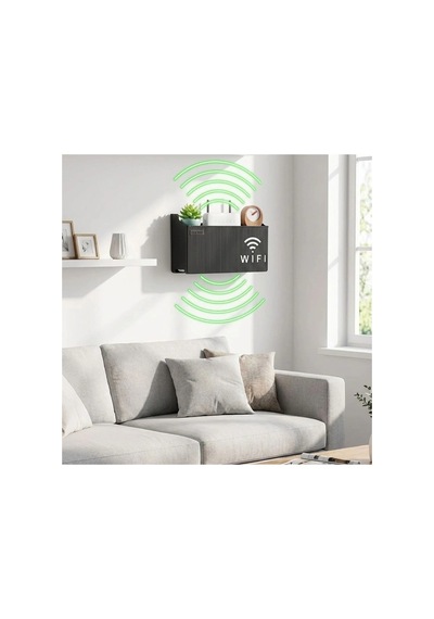 Duvar Tipi Wi-fi Modem Saklama Kutusu Siyah Kablo Düzenleyici Router Raf Organizer Bx40
