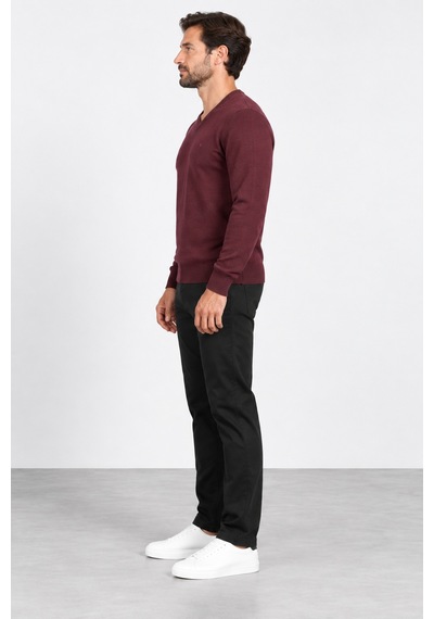 Bihan Store Erkek V Yaka Klasik Kesim Rahat Form Triko Kazak 6772-bordo