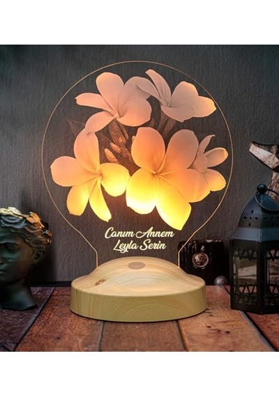 Anneye Çiçekli Hediye, Kişiye Özel Anneler Günü Hediyesi Plumeria Çiçeği Led Lamba, Canım Annem Hediyesi