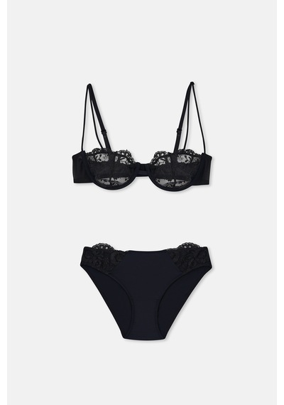 Eros Ersk1190 Sapphıre Dantelli Slip Külotlu Sütyen Tk. Siyah