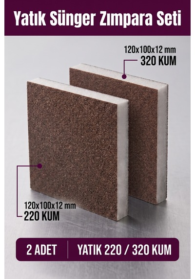 220 - 320 Kum Sünger Zımpara Seti 120x100x12 Mm Yatık El Zımparası 2 Adet
