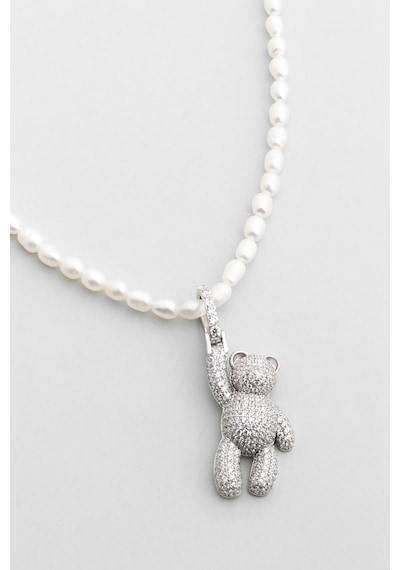 Tiny Bear 18 Ayar Beyaz Altın Kaplama Gümüş Charm Beyaz