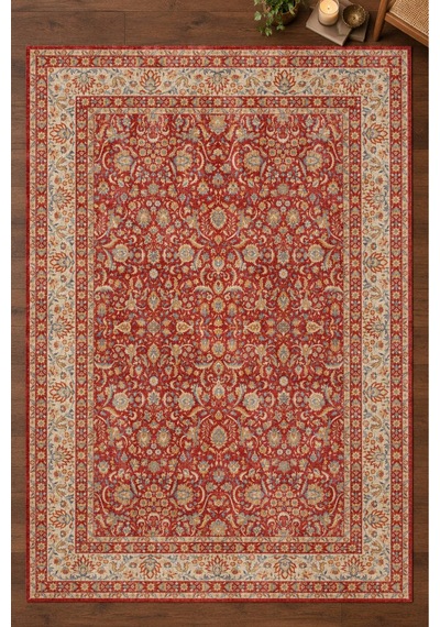 Artloop İstanbul Kırmızı Krem Klasik Eskitme Otantik Desenli Vintage Dokuma Tabanlı Şönil Halı Al 671 Kırmızı - Krem Klasik Eskitme