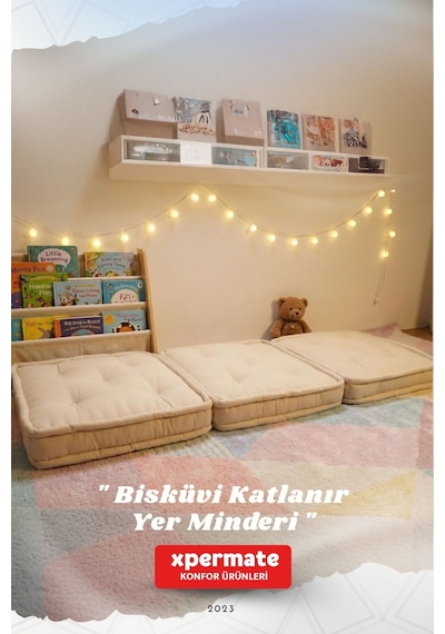 Yer Minderi Katlanır Uzanma Minderi Bahçe Balkon Teras Oyun Odası Krem