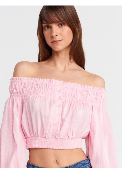 Dilvin 50258 Omuzları Açık Düğmeli Top-açık Pembe Açık Pembe