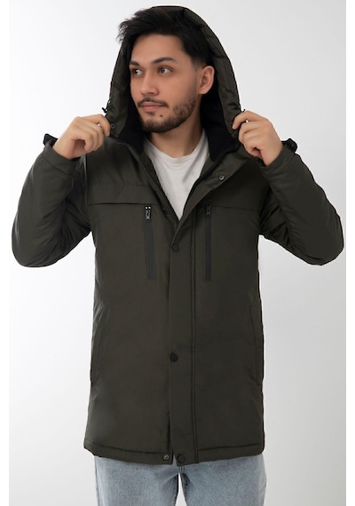 Spor Erkek Polarlı Kürklü Su Ve Rüzgar Geçirmez Kapüşonlu Kışlık Mont & Kaban & Parka-211 Siyah