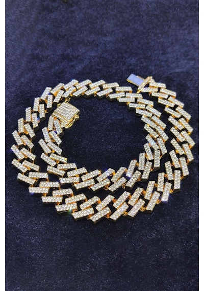 Chavin 15 Mm. Gold Kalın 45 Cm. Taşlı Alloy Kadın Zincir Eu79sr Altın