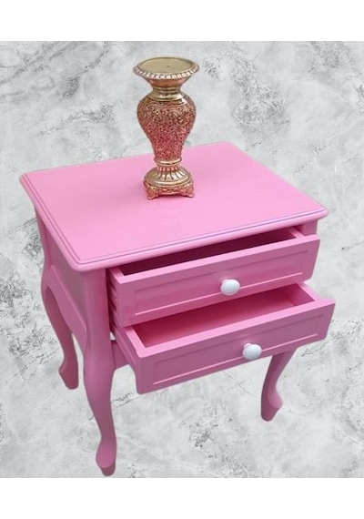 Komodin 90359model Klasik Kayın Aslan Ayak Parlak Pembe Lake Çift Çekmece El Yapım