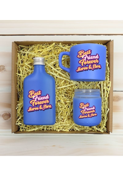 Bk Gift Kişiye Özel İsimli Dtf Best Friend Temalı Mavi Kahve Fincanı & Kolonya & Mum Hediye Seti-3, Arkadaşa Hediye, Doğum Günü Hediyesi Kobitmeyencom