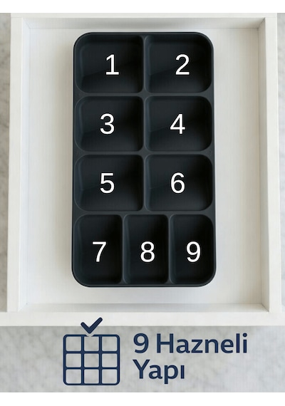 Beylini 9 Bölmeli Çekmece İçi Kaşıklık Dolap İçi Organizer Pratik Çatal Kaşık Bıçak Düzenleyici Yeni Nesil Antrasit