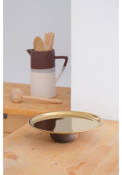 Ahşap Tabanlı Gold 23 Cm Yuvarlak Servis/sunum Tabak Dekoratif Stand Gold - 674339525 Gold