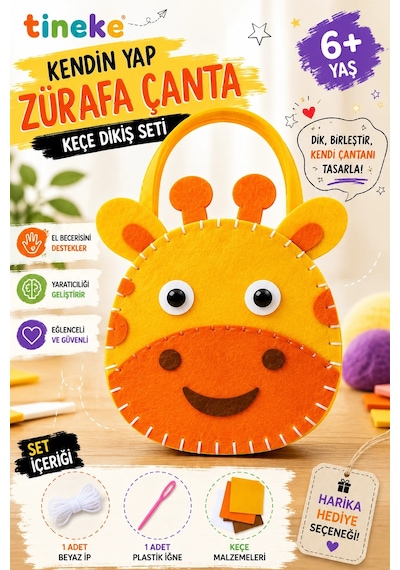 Tineke Kendin Yap Zürafa Çanta Keçe Dikiş Seti Eğitici Oyuncak Çocuk Hobi Ve El Sanatları Eğitim Kit