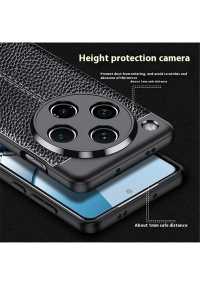 Oppo Find X8 Pro Uyumlu Silikon Kılıf Deri Desenli Kamera Korumalı Darbe Emici Autofocus Kapak Siyah