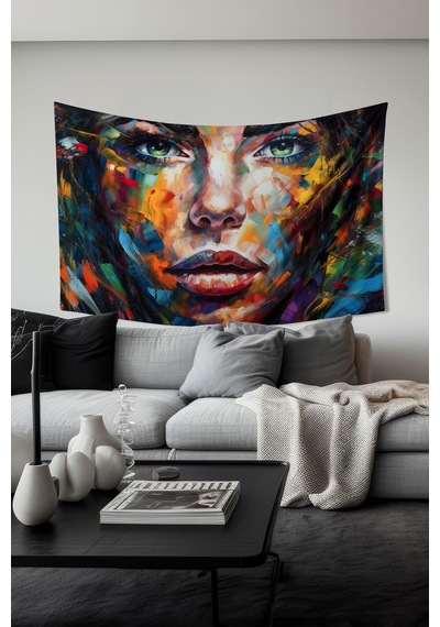 Fırça Darbesi Kadın Desenli Duvar Halısı Duvar Örtüsü Tapestry Süet Dokulu Kumaş