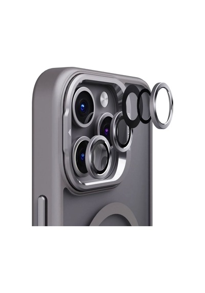 Apple iPhone Uyumlu 15 Pro Max Kılıf Magsafe Krom Mika Kapak Renkli Silikon +lens Koruyucu Cam Set Kamera Standlı Renk009