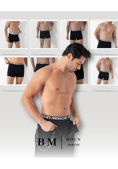 Boun Marche Erkek Boxer Likralı Premium 6'lı Kutu Falcon Siyah