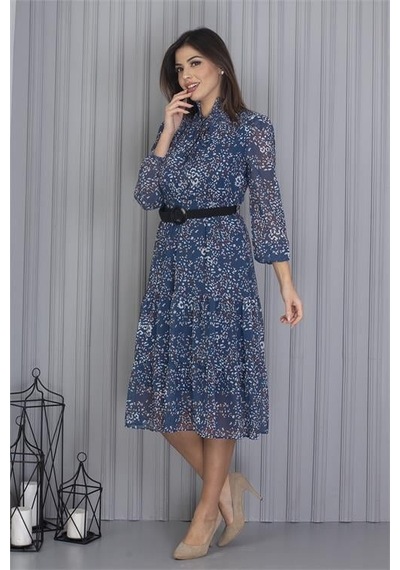 Dip Moda Kadın Kemerli Leopar Desenli Şifon Elbise Dpapcx04 Indigo Dip Moda Kadın Kemerli Leopar Desenli Şifon Elbise Dpapcx04 Indigo