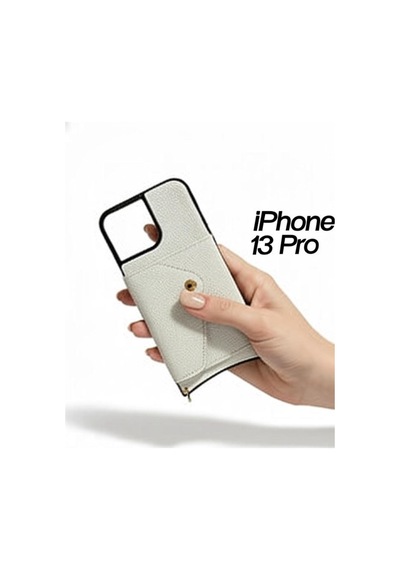 Cep Telefonu Kılıfı Cüzdanlı Beyaz Deri Görünümlü