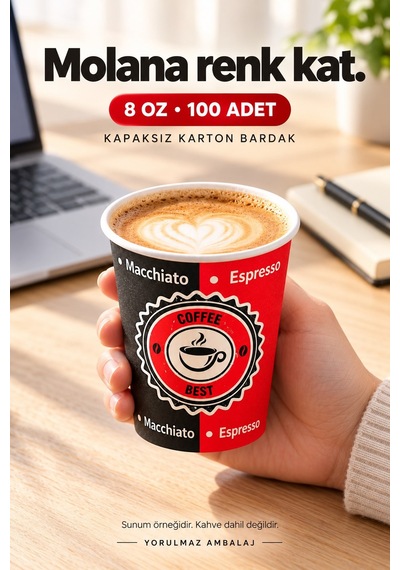 8 Oz Karton Bardak 100 Adet Sıcak Soğuk İçecek Uyumlu Tek Kullanımlık Kağıt Bardak Renkli