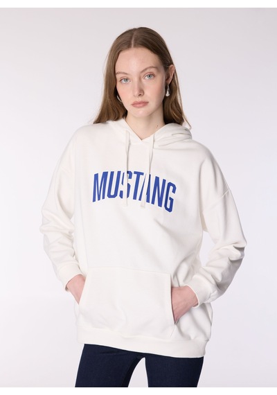 Mustang Ekru Kadın Kapüşon Loose Fit Baskılı Sweatshirt M4wl-swt-1890
