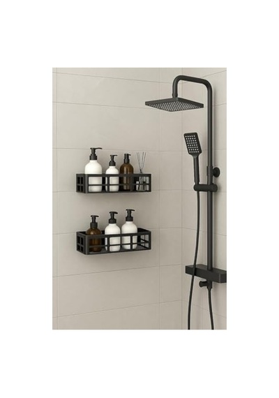 2 Adet Yapışkanlı Banyo Organizer Rafı, Suya Dayanıklı Açık Ceviz