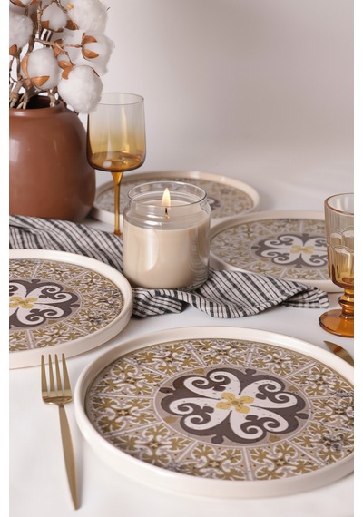 Keramika Timeless Brown Stackable Servis Tabağı 27 Cm 4 Adet 21973 Krem