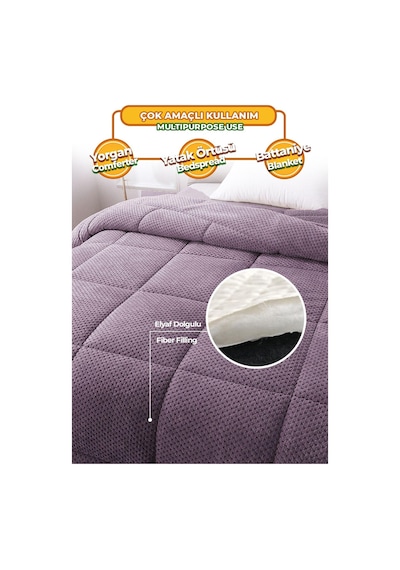 Ultra Yumuşak Tek Kişilik Çift Taraflı Wellsoft Peluş Yorgan Yıkanabilir 160x220 Lila Lila