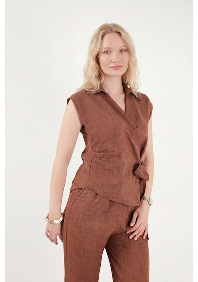 Lela Regular Fit Bağlama Detaylı Kolsuz Takım Bayan Takım 5866787 Kahve