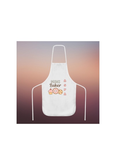 İsme Özel Çocuk Mutfak Önlüğü Mini Baker Tasarım Polyester Kumaş, Pastel Renkli, Kişiye Özel H Beyaz