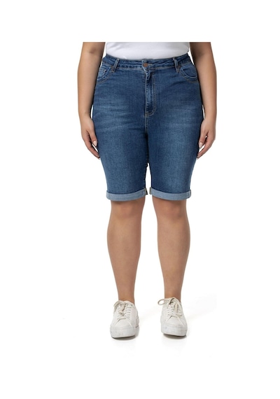 Büyük Beden Paçası Katlamalı Beş Cepli Denim Mavi Şort-mavi Mavi