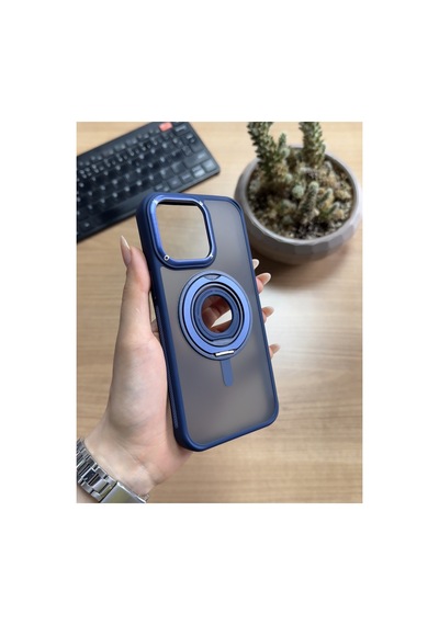 Apple iPhone Uyumlu 15 Pro Max Standlı Ve Yüzüklü Magsafe Kılıf Soocase721 Siyah
