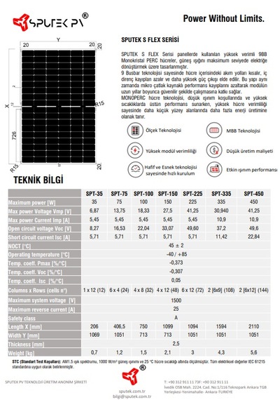 Sputek 100wp Esnek Güneş Paneli