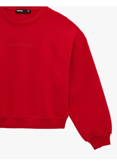 Koton Şardonlu Baskılı Uzun Kollu Bisiklet Yaka Sweatshirt Kırmızı 6sak10149ek Kırmızı