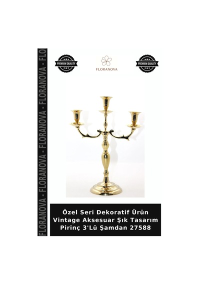 Özel Seri Dekoratif Ürün Vintage Aksesuar Şık Tasarım Pirinç 3'lü Şamdan 27588 Çok Renkli