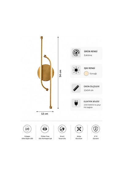 AvizeGO Unis Modern Led Duvar Apliği Günışığı Eskitme