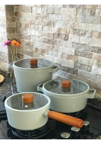 NEOFLAM Fika Alüminyum Döküm 6 Parça Gri Cam Kapaklı Tencere Seti