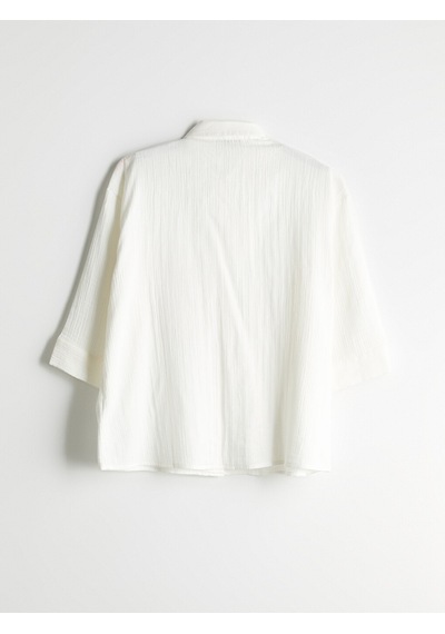 Lcwaıkıkı Classic Ekru Nakışlı Oversize Kadın Gömlek
