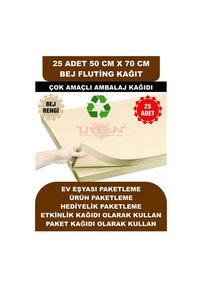 25 Adet 50cm X 70cm 100 Gr. Fluting Bej Ambalaj Kağıdı, Çeyiz Ev Eşyası Hediye Ürün Paketleme, Çocuk Etkinlikleri