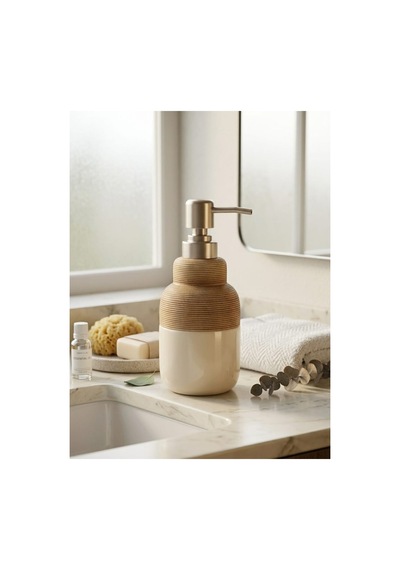 Porselen Sıvı Sabunluk - Lüks Banyo Ve Mutfak Sabunluk - 350 Ml Krem - 892981016 Krem