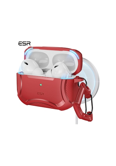 Apple AirPods Uyumlu Pro / Pro 2 Kılıf - Cyber Armor Tough Halolock Magsafe Kılıf Kırmızı