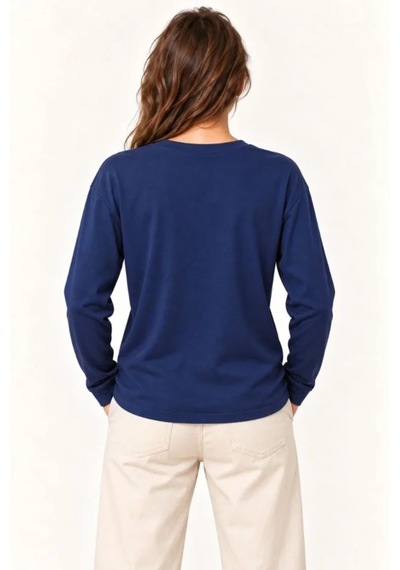 Butik İstanbul Modal Yumuşak Dokulu Bisiklet Yaka Uzun Kollu Tişört Sweatshirt - Lacivert