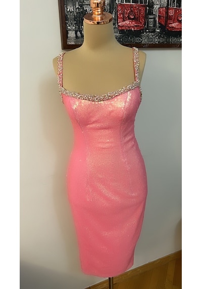 Chica Rosa Fashion Swarowski Taş, İnci Ve Boncuk İşlemeli Pembe Elbise Pearl