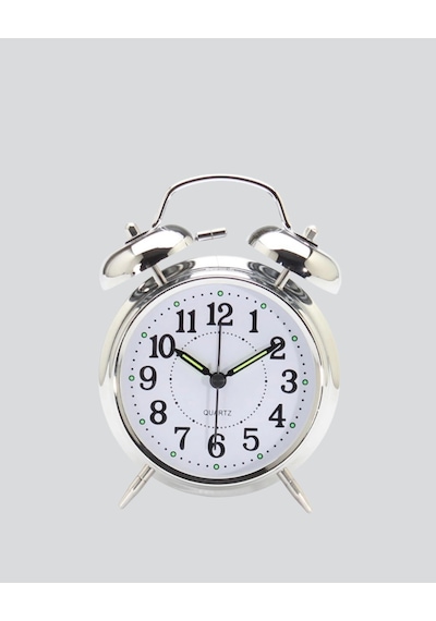 Mey İthalat Yuvarlak Gümüş Dekoratif Işıklı Masa Üstü Saat Alarmlı Sessiz Çalışma Diğer