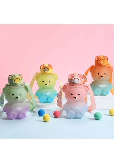 Smile Ayıcık Model Su Matarası Su Şişesi Suluk 800 0ml Bpa Içermez Suluk Pembe Plastik Diğer