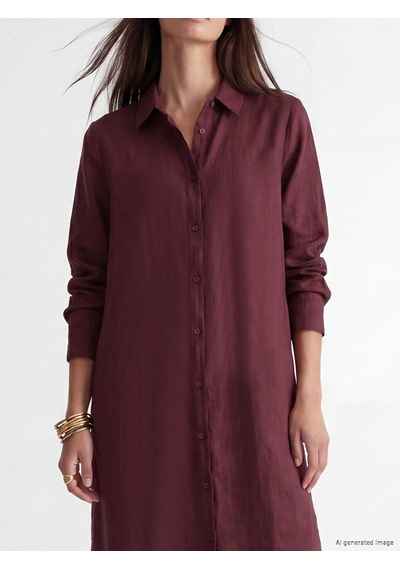 Lcw Everyday Bordo Oversize %100 Keten Kadın Gömlek Tunik