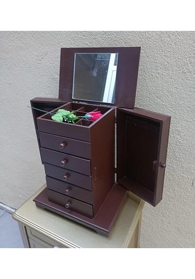 Hobi Erdl Model90525 7çekmeceli Takı Şifonyer Kutu Aynalı Ceviz Renkli El Yapım