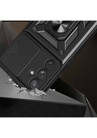 Galaxy A54 Kılıf Magnetik Standlı Kamera Korumalı Zore Sürgülü Vega Kapak Mavi